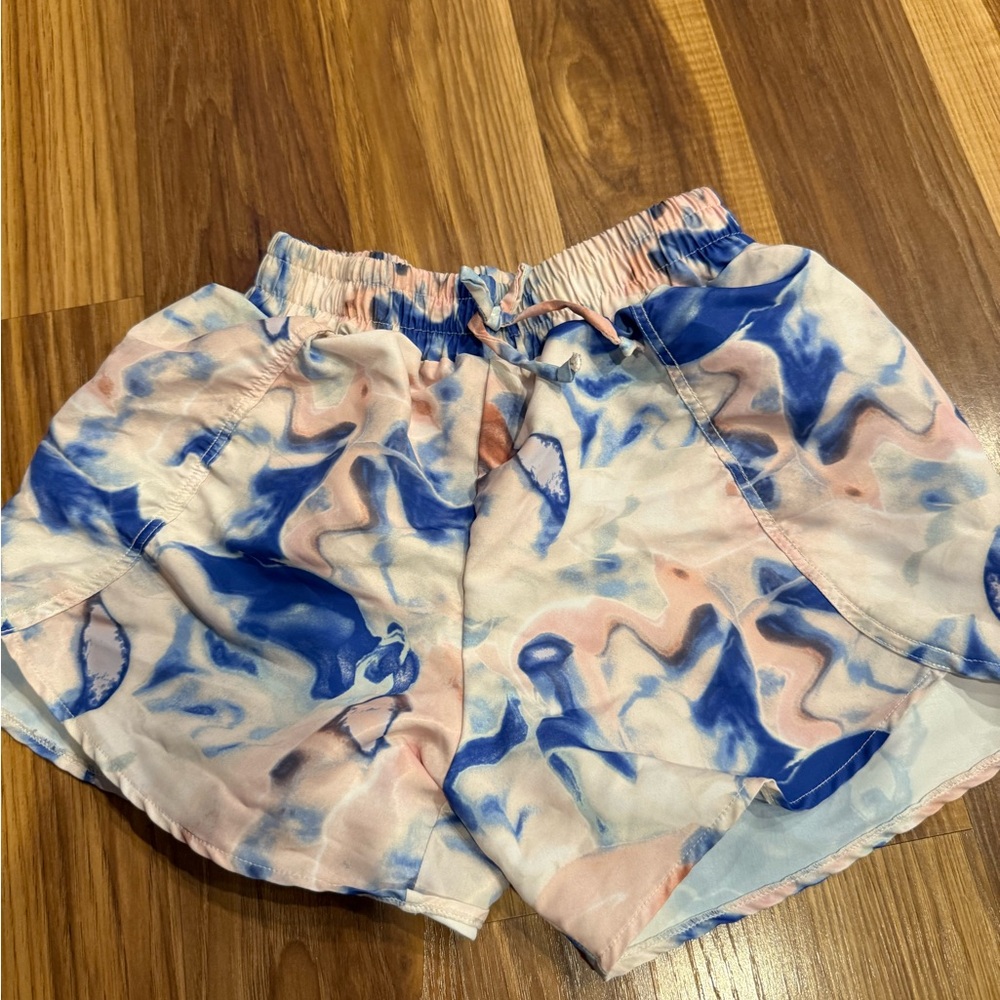 Blue and Pink Athletic Shorts with Elastic Waistband